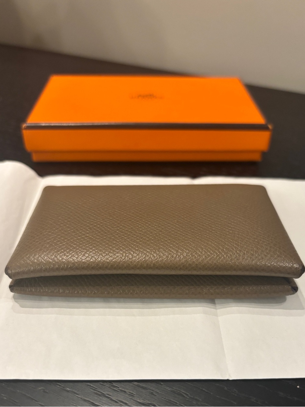 Hermès Calvi Card Holder Etoupe Epsom Leather